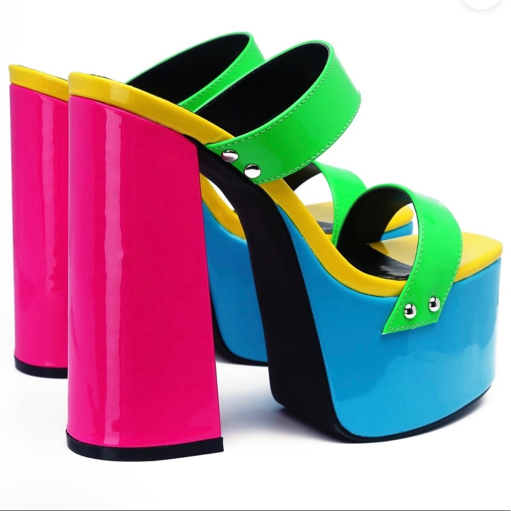 Multi-color bold high heeled sandals